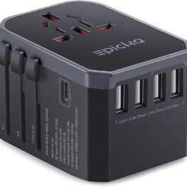 EPICKA Universal Travel Adapter, European Travel Plug Adapter (Not a Voltage Converter) - International Power Adapter Worldwide Charger with USB-C & 4 USB-A Ports, Travel Essentials (TA-105, Grey)