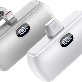 [2-Pack] Portable Charger Mini for iPhone17/16/15/Android Series, 5000mAh USB C Cell Phone Power Bank, 22.5W Max Fast Charging Battery Pack Travel Essential, LCD Display, LightGray&White